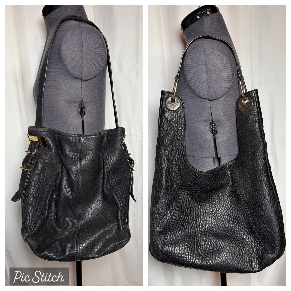 Vince Camuto Black Leather Shoulder Bag Lot Fava Zoey Hobo Tote Handbag DAMAGED